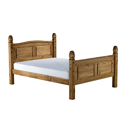 Happy Beds Corona High Foot End 5' King Size Classic Styled Antique Pine Finished Wooden Bed Frame