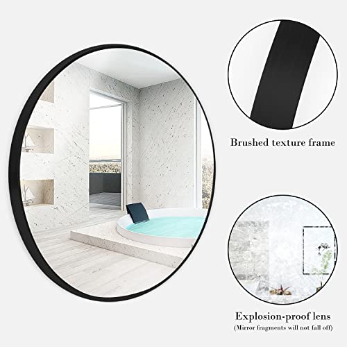 Amazing Tour 50cm Large Modern Round Mirror Black Brushed Frame Wall Mirror Metal Framed HD Glass Wall Mirror for Makeup Bathroom Living Room