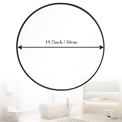 Amazing Tour 50cm Large Modern Round Mirror Black Brushed Frame Wall Mirror Metal Framed HD Glass Wall Mirror for Makeup Bathroom Living Room