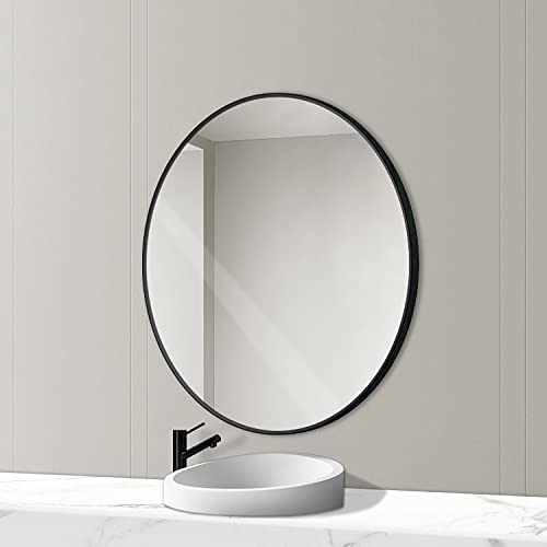 Amazing Tour 50cm Large Modern Round Mirror Black Brushed Frame Wall Mirror Metal Framed HD Glass Wall Mirror for Makeup Bathroom Living Room