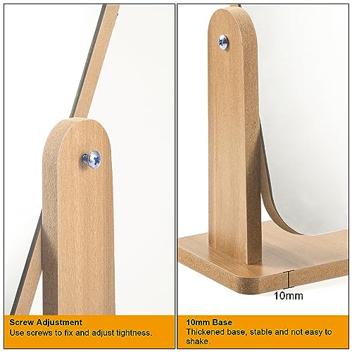 QINGMUG Vanity Mirror Wood Desk Makeup Mirror , 360° Swivel Desktop Square Mirror for Dressing Table Desk, Bathroom, Bedroom (1), 22 x 17CM