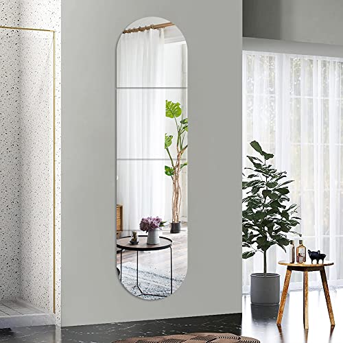 Full Body Length Mirrors for Walls, 12x12" 4pcs Acrylic Plexiglass Wall-Mounted Stick On Frameless Square Makeup Large Long Mirror Home Workout Gym Hallway Mirror Dorm Floor Tile Self Adhesive