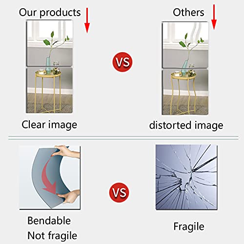 Full Body Length Mirrors for Walls, 12x12" 4pcs Acrylic Plexiglass Wall-Mounted Stick On Frameless Square Makeup Large Long Mirror Home Workout Gym Hallway Mirror Dorm Floor Tile Self Adhesive