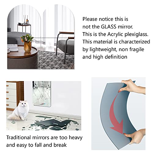 Full Body Length Mirrors for Walls, 12x12" 4pcs Acrylic Plexiglass Wall-Mounted Stick On Frameless Square Makeup Large Long Mirror Home Workout Gym Hallway Mirror Dorm Floor Tile Self Adhesive