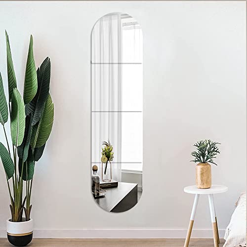 Full Body Length Mirrors for Walls, 12x12" 4pcs Acrylic Plexiglass Wall-Mounted Stick On Frameless Square Makeup Large Long Mirror Home Workout Gym Hallway Mirror Dorm Floor Tile Self Adhesive