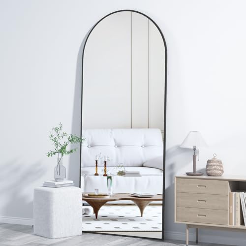 CASSILANDO Full Length Mirror 162cm×53cm, Arch Floor Mirror with Stand Arched Mirror Full Body Mirror Black Standing Hanging or Leaning Against Wall for Bedroom Entry (Black)