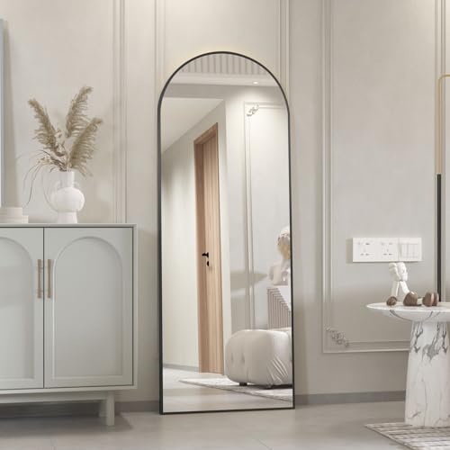 CASSILANDO Full Length Mirror 162cm×53cm, Arch Floor Mirror with Stand Arched Mirror Full Body Mirror Black Standing Hanging or Leaning Against Wall for Bedroom Entry (Black)