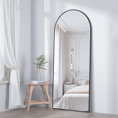CASSILANDO Full Length Mirror 162cm×53cm, Arch Floor Mirror with Stand Arched Mirror Full Body Mirror Black Standing Hanging or Leaning Against Wall for Bedroom Entry (Black)