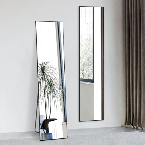 Warmiehomy 150x40cm Free Standing Full Length Mirror, Rectangle Large Mirror Hanging or Leaning Long Mirror, Black Floor Mirror for Living Room or Bedroom