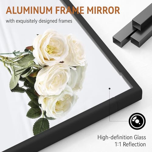 Warmiehomy 150x40cm Free Standing Full Length Mirror, Rectangle Large Mirror Hanging or Leaning Long Mirror, Black Floor Mirror for Living Room or Bedroom