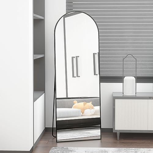 CASSILANDO Full Length Mirror 162cm×53cm, Arch Floor Mirror with Stand Arched Mirror Full Body Mirror Black Standing Hanging or Leaning Against Wall for Bedroom Entry (Black)