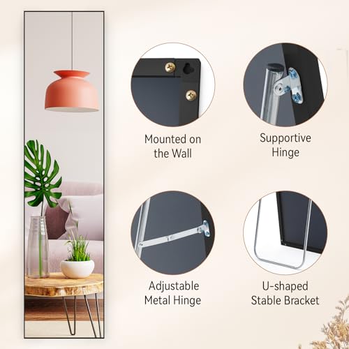 Warmiehomy 150x40cm Free Standing Full Length Mirror, Rectangle Large Mirror Hanging or Leaning Long Mirror, Black Floor Mirror for Living Room or Bedroom