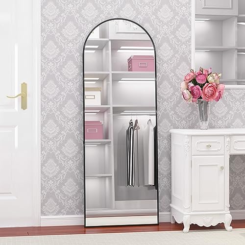 CASSILANDO Full Length Mirror 162cm×53cm, Arch Floor Mirror with Stand Arched Mirror Full Body Mirror Black Standing Hanging or Leaning Against Wall for Bedroom Entry (Black)