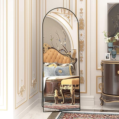 CASSILANDO Full Length Mirror 162cm×53cm, Arch Floor Mirror with Stand Arched Mirror Full Body Mirror Black Standing Hanging or Leaning Against Wall for Bedroom Entry (Black)