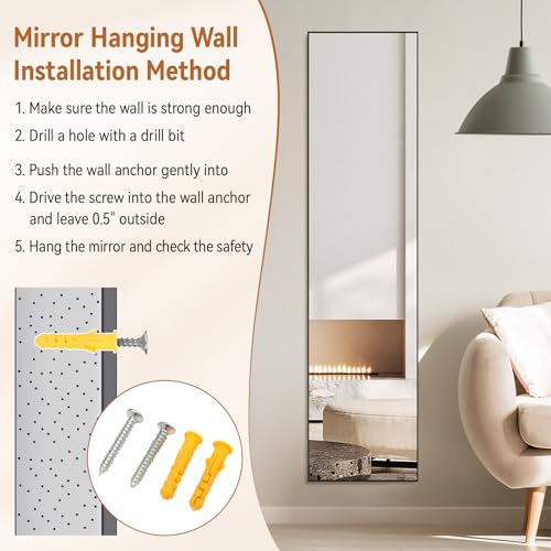 Warmiehomy 150x40cm Free Standing Full Length Mirror, Rectangle Large Mirror Hanging or Leaning Long Mirror, Black Floor Mirror for Living Room or Bedroom