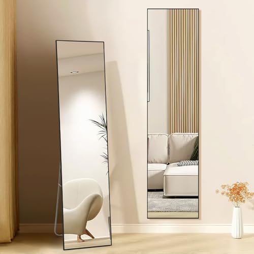 Warmiehomy 150x40cm Free Standing Full Length Mirror, Rectangle Large Mirror Hanging or Leaning Long Mirror, Black Floor Mirror for Living Room or Bedroom