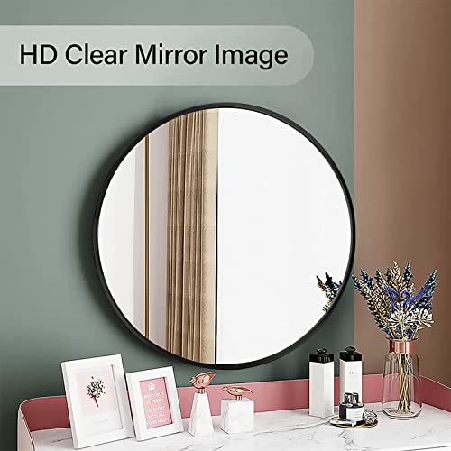 Warmiehomy Round Wall Mounted Bathroom Mirror Makeup Dressing Mirror Frame Mirror for Bathroom Living Room Bedroom (Φ40cm, Black)