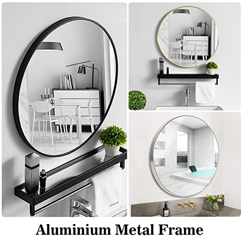 Warmiehomy Round Wall Mounted Bathroom Mirror Makeup Dressing Mirror Frame Mirror for Bathroom Living Room Bedroom (Φ40cm, Black)