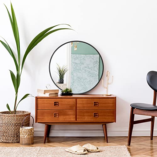 Warmiehomy Round Wall Mounted Bathroom Mirror Makeup Dressing Mirror Frame Mirror for Bathroom Living Room Bedroom (Φ40cm, Black)