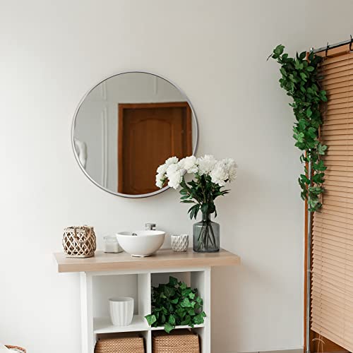 Warmiehomy Round Wall Mounted Bathroom Mirror Makeup Dressing Mirror Frame Mirror for Bathroom Living Room Bedroom (Φ40cm, Black)