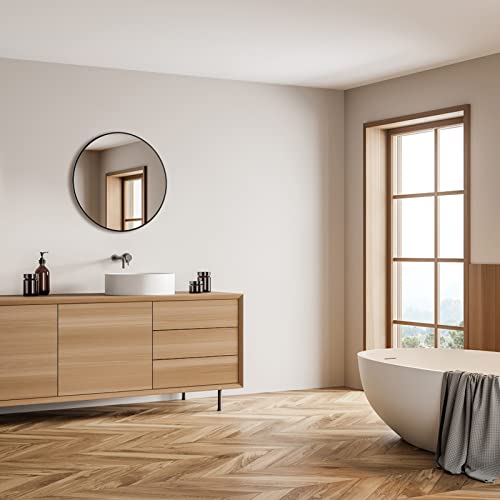 Warmiehomy Round Wall Mounted Bathroom Mirror Makeup Dressing Mirror Frame Mirror for Bathroom Living Room Bedroom (Φ40cm, Black)