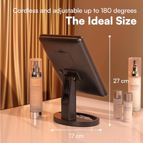 H&S Makeup Mirror with Lights - Light Up Vanity Mirror for Dressing Table Bathroom Desk - Battery Operated with LED Lights - Includes Detachable 10x Magnifying Mirror - Black