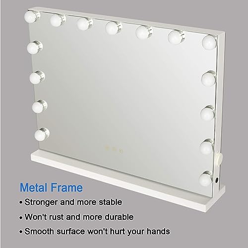 YOURLITE Hollywood Vanity Mirror with Lights, 58×45cm Lighted Makeup Mirror with 15 Dimmable Led Bulbs, 3 Lighting Modes, Touch Screen Control, Tabletop and Wall Mounted Cosmetic Mirror For Bedroom