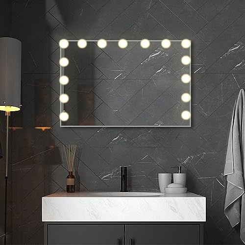YOURLITE Hollywood Vanity Mirror with Lights, 58×45cm Lighted Makeup Mirror with 15 Dimmable Led Bulbs, 3 Lighting Modes, Touch Screen Control, Tabletop and Wall Mounted Cosmetic Mirror For Bedroom