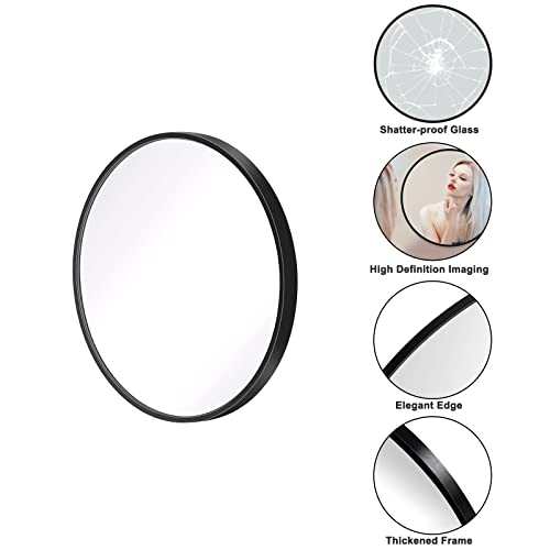 Dripex 40cm Round Mirror, Circle Hanging Wall Mirror - Home Decorative Wall Mounted Vanity Mirror for Bathroom, Dressing Room & Living Room, Black