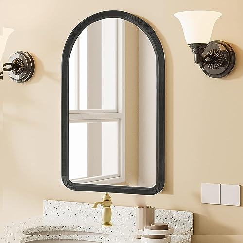 Arched Wall Mirror for Bathroom Rectangle Mirror Rectangular Hanging Wall Mirror for Home Decorative Wall Mounted Vanity Mirror for Bathroom Dressing Room & Living Room 58x31 cm Black