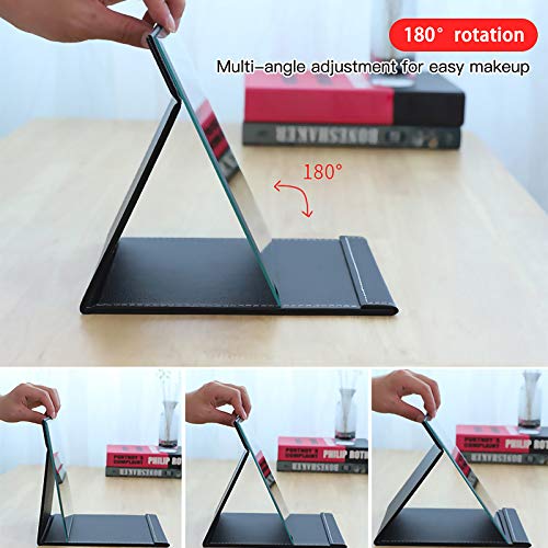 JTOOYS Mirror, Desktop Mirror, Creative Folding PU Makeup Mirror, Smart Portable Mirror, Desktop Folding Mirror with Stand, Simple Fashion Black Mirror 21.5x15.5cm