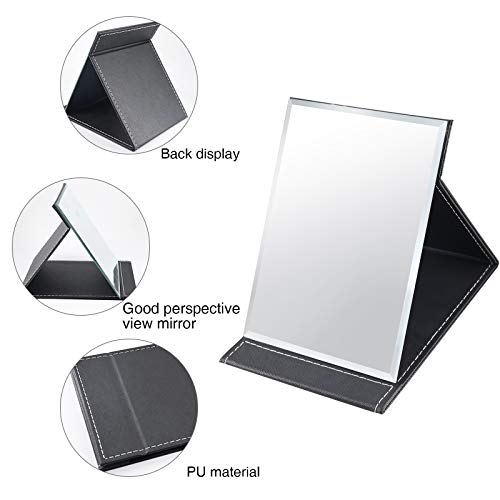 JTOOYS Mirror, Desktop Mirror, Creative Folding PU Makeup Mirror, Smart Portable Mirror, Desktop Folding Mirror with Stand, Simple Fashion Black Mirror 21.5x15.5cm