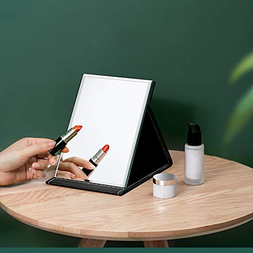 JTOOYS Mirror, Desktop Mirror, Creative Folding PU Makeup Mirror, Smart Portable Mirror, Desktop Folding Mirror with Stand, Simple Fashion Black Mirror 21.5x15.5cm