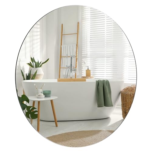Dripex 50 x 50cm Frameless Bathroom Mirror, Round Wall Mounted Mirror with Polished Edge & Pre-installed Hole - Best for Bathroom, Hallway, Bedroom & Living Room
