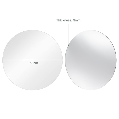 Dripex 50 x 50cm Frameless Bathroom Mirror, Round Wall Mounted Mirror with Polished Edge & Pre-installed Hole - Best for Bathroom, Hallway, Bedroom & Living Room