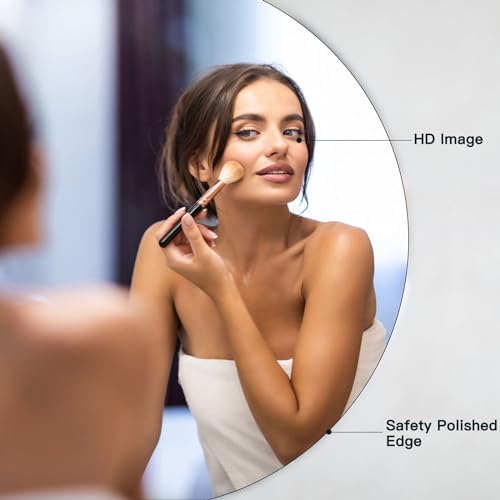 Dripex 50 x 50cm Frameless Bathroom Mirror, Round Wall Mounted Mirror with Polished Edge & Pre-installed Hole - Best for Bathroom, Hallway, Bedroom & Living Room