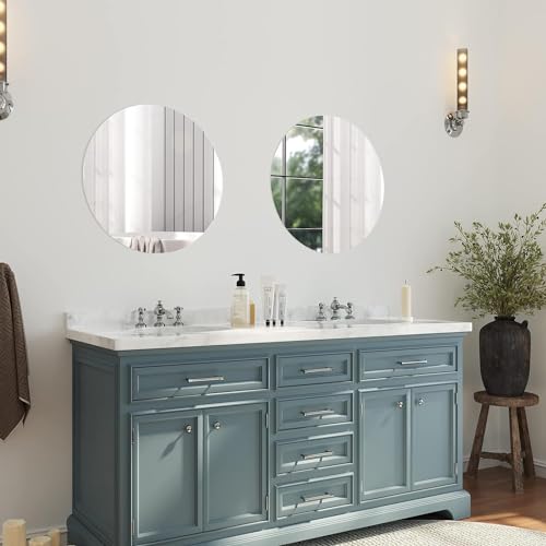 Dripex 50 x 50cm Frameless Bathroom Mirror, Round Wall Mounted Mirror with Polished Edge & Pre-installed Hole - Best for Bathroom, Hallway, Bedroom & Living Room