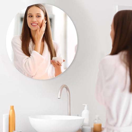 Dripex 50 x 50cm Frameless Bathroom Mirror, Round Wall Mounted Mirror with Polished Edge & Pre-installed Hole - Best for Bathroom, Hallway, Bedroom & Living Room