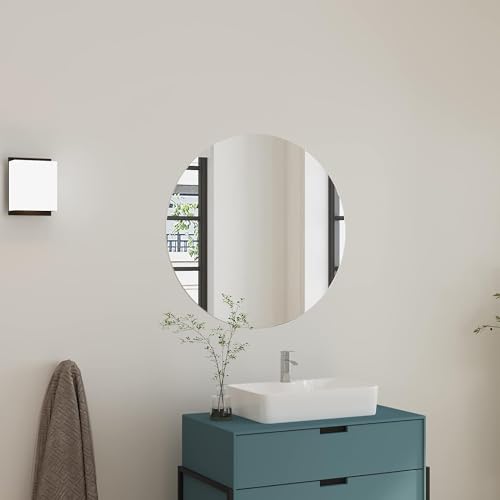 Dripex 50 x 50cm Frameless Bathroom Mirror, Round Wall Mounted Mirror with Polished Edge & Pre-installed Hole - Best for Bathroom, Hallway, Bedroom & Living Room