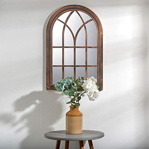 Creekwood 43169 Toscana Indoor/Outdoor Lightweight Arched Window Wall Mirror, Brushed Copper, W50cm x H76cm