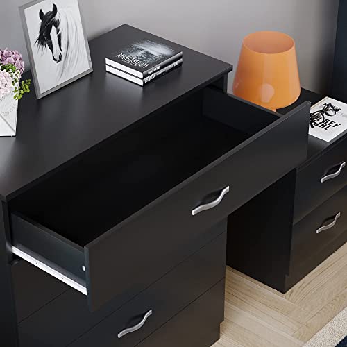 Vida Designs Black Chest of Drawers, 5 Drawer With Metal Handles and Runners, Unique Anti-Bowing Drawer Support, Riano Bedroom Furniture