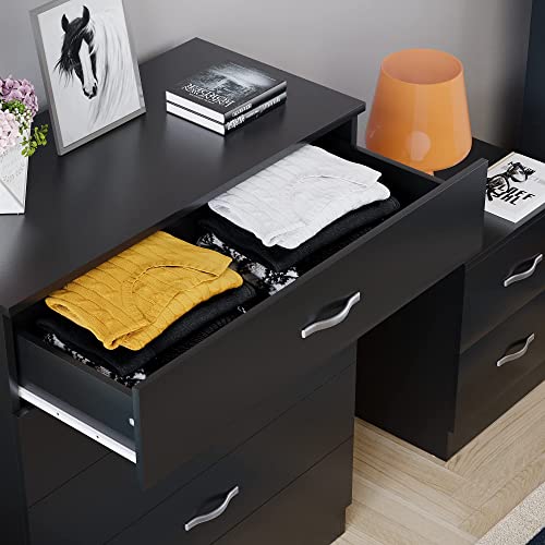 Vida Designs Black Chest of Drawers, 5 Drawer With Metal Handles and Runners, Unique Anti-Bowing Drawer Support, Riano Bedroom Furniture
