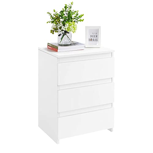 Yaheetech White Bedside/Side/End Tables with 3 Drawers Vertical Storage for Living Room Bedroom Nightstand Table 35 x 45 x 60.5 cm