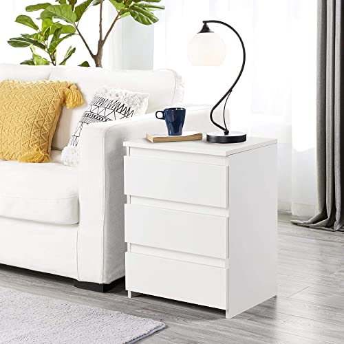 Yaheetech White Bedside/Side/End Tables with 3 Drawers Vertical Storage for Living Room Bedroom Nightstand Table 35 x 45 x 60.5 cm