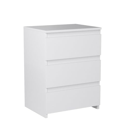 Yaheetech White Bedside/Side/End Tables with 3 Drawers Vertical Storage for Living Room Bedroom Nightstand Table 35 x 45 x 60.5 cm