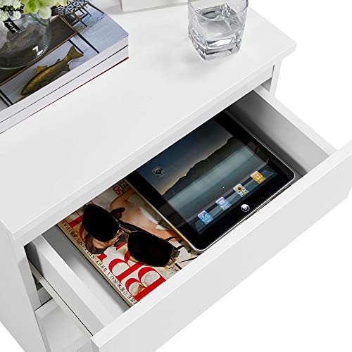 Yaheetech White Bedside/Side/End Tables with 3 Drawers Vertical Storage for Living Room Bedroom Nightstand Table 35 x 45 x 60.5 cm