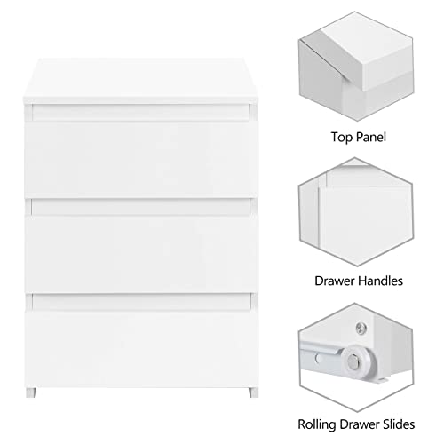 Yaheetech White Bedside/Side/End Tables with 3 Drawers Vertical Storage for Living Room Bedroom Nightstand Table 35 x 45 x 60.5 cm