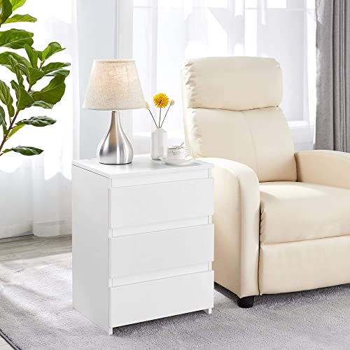 Yaheetech White Bedside/Side/End Tables with 3 Drawers Vertical Storage for Living Room Bedroom Nightstand Table 35 x 45 x 60.5 cm