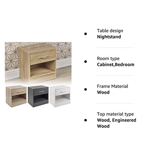 URBNLIVING 1 Drawer Compact Wooden Bedroom Bedside Cabinet Furniture Nightstand Side Table (White)