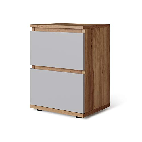 URBNLIVING 2 Drawer Wooden Bedroom Bedside Cabinet No Handle Storage Nightstand Side Table (Oak Carcass + Grey Drawers)